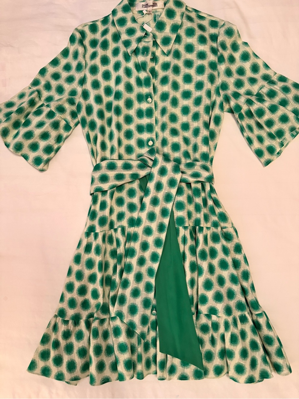 NWT Beata Dress DVF Green Drop Waist Shirt Dress w Pockets!